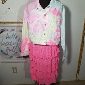 BNWOT Tie Dye Denim Jacket White Neon size 3XL / XXXL juniors